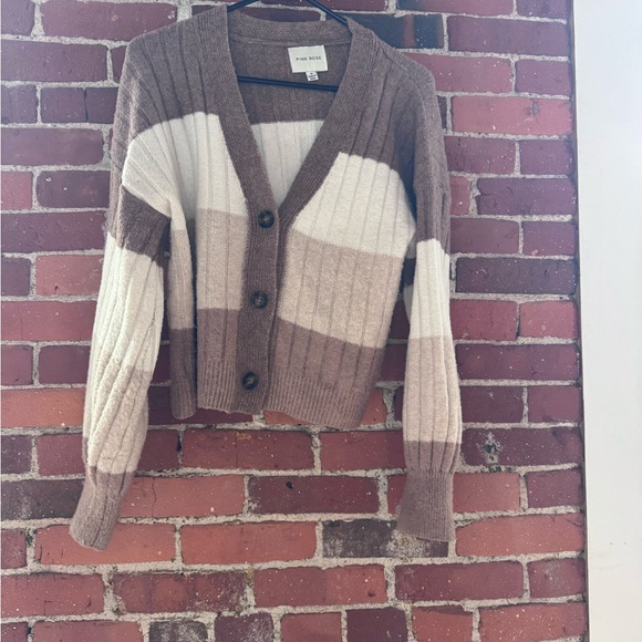 Pink Rose Striped Knit Cardigan in Pink & Cream - Picture 3 of 4